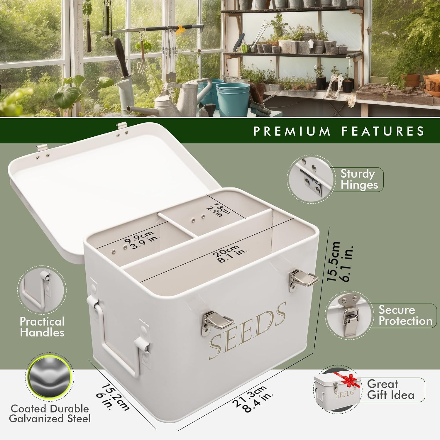 Garden Seed Storage Box with Dividers Seeds Packet Organizer Case for Gardening 3 Inner Slot Bird Plant or Vegetable
