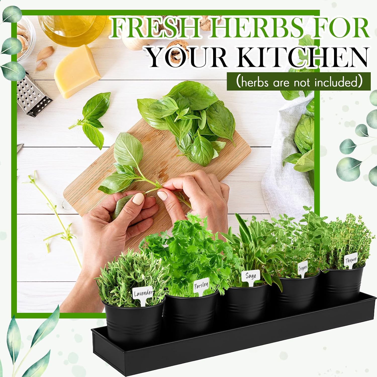 FoldTier 2 Sets Indoor Herb Garden Planter Kit with 10 Metal Pots, Black | Metal Pots with Drainage Holes, Plant Labels