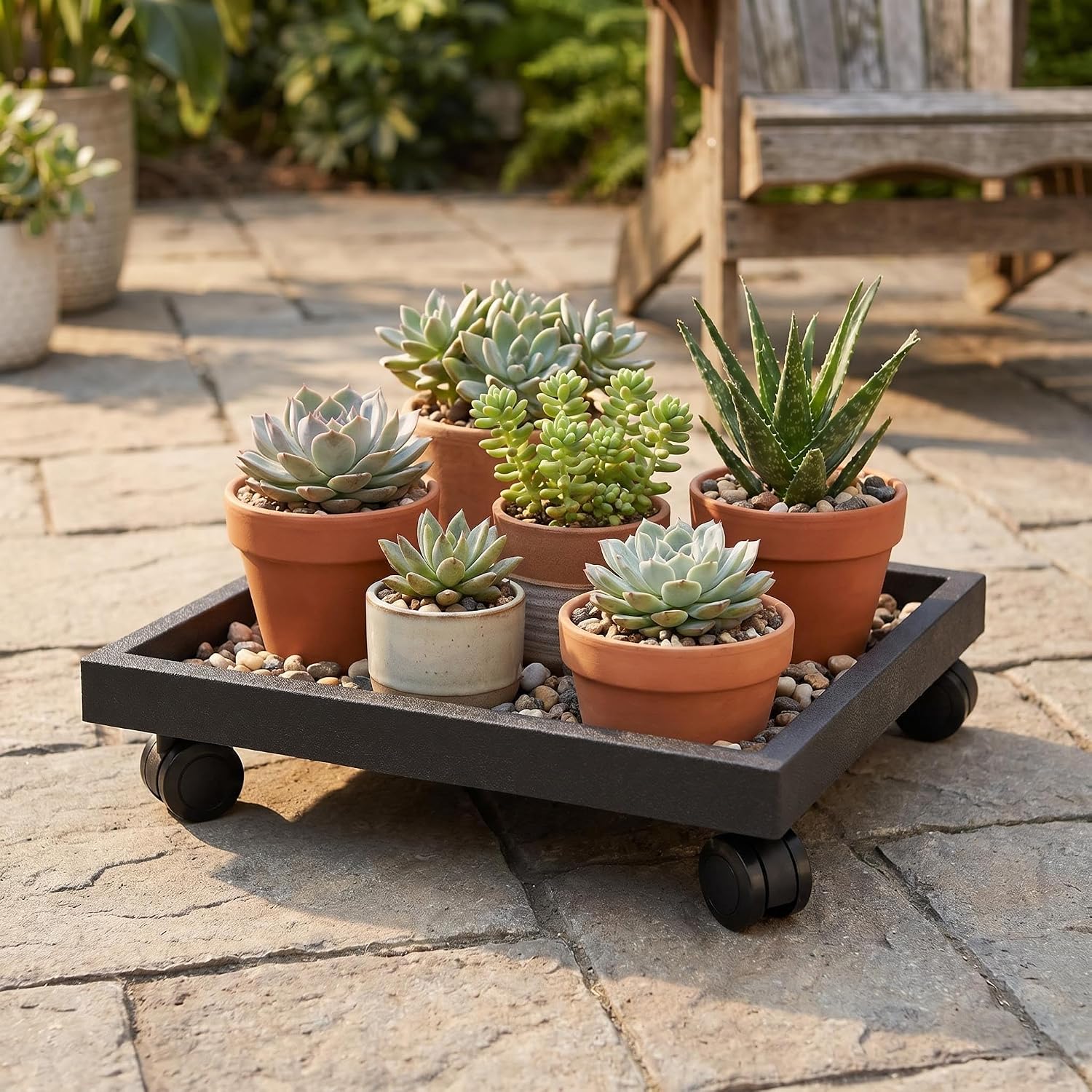16.5 Inch Square Rolling Plant Caddy Saucer with Wheels, Heavy Duty Wheeled Planter Stand for Potted Plant, Coaster