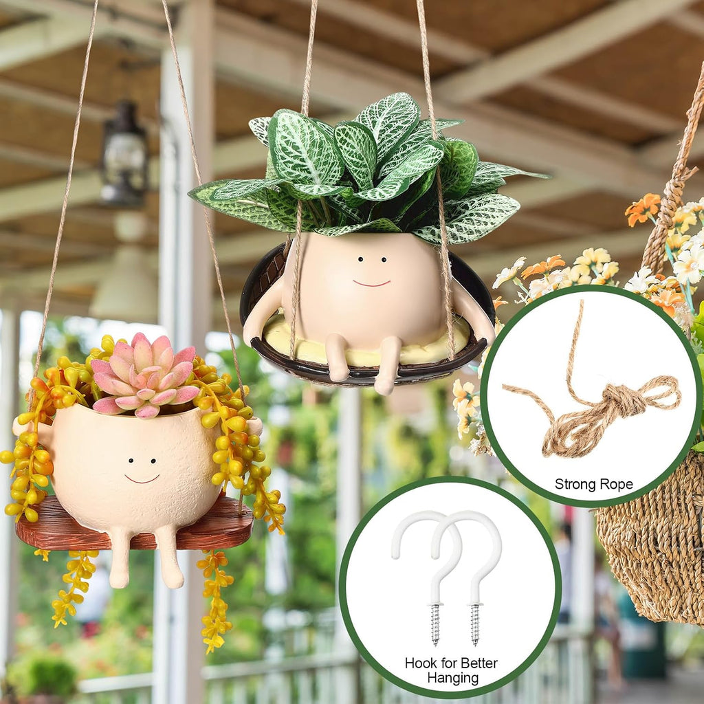 4 Pack Smile Face Planter Pot Small Hanging Swinging Planter Cute Holder for Indoor Outdoor Plants Funny Swing Gifts
