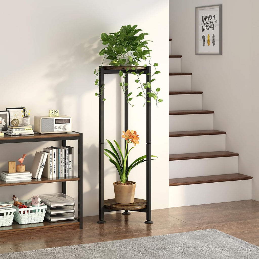 2 Tier Plant Stand Indoor Corner Tall Round Shape Plant Shelf | Modern Metal MDF board Flower Storage,Suitable tight