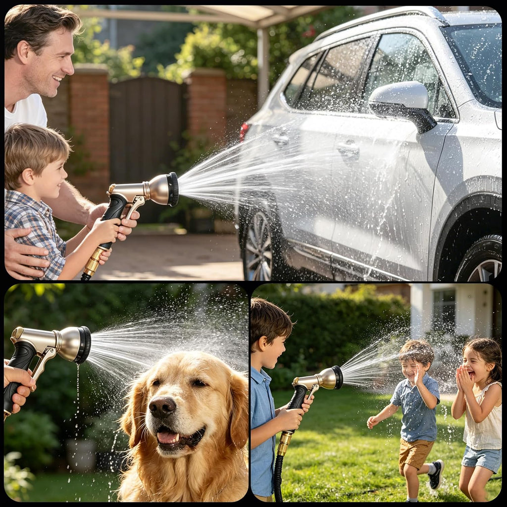 ARXIVE 9-Pattern Brass Hose Nozzle, High Pressure Leakproof Water Sprayer | Versatile sprayer with non-slip grip,Ideal