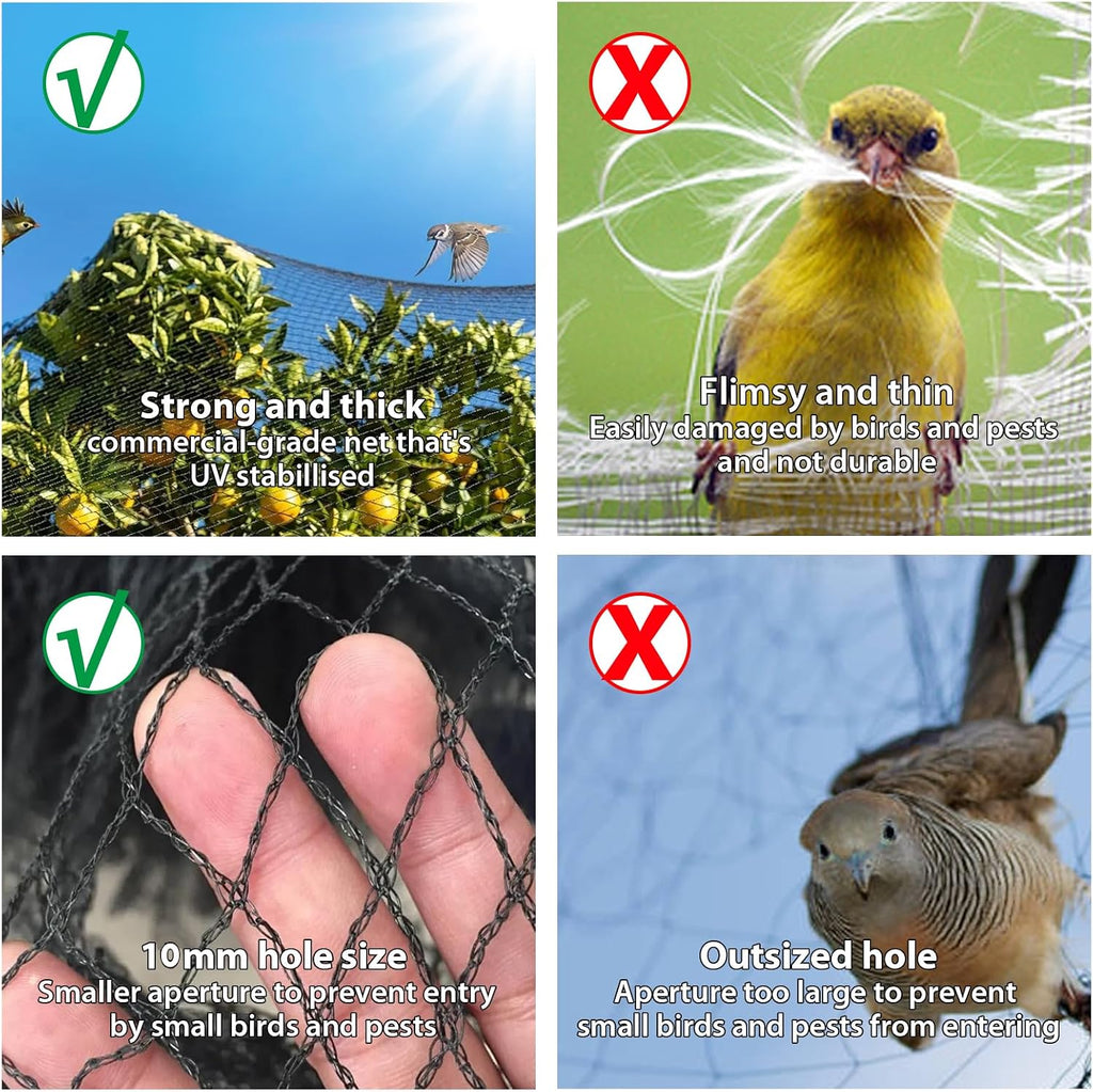 Bird Netting for Garden 28 x 30 FT, Heavy Duty 3/8" Woven Mesh Garden Netting with 12 Stakes, HDPE Anti Bird Net for