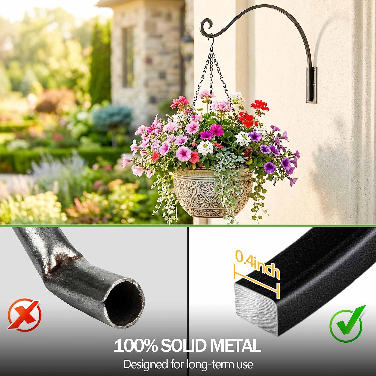 Qiang Ni Heavy-Duty Plant Hanger-16 Inch 80Lbs Outdoor Wall Mount Bracket | Rust-Resistant Metal Hook,Easy