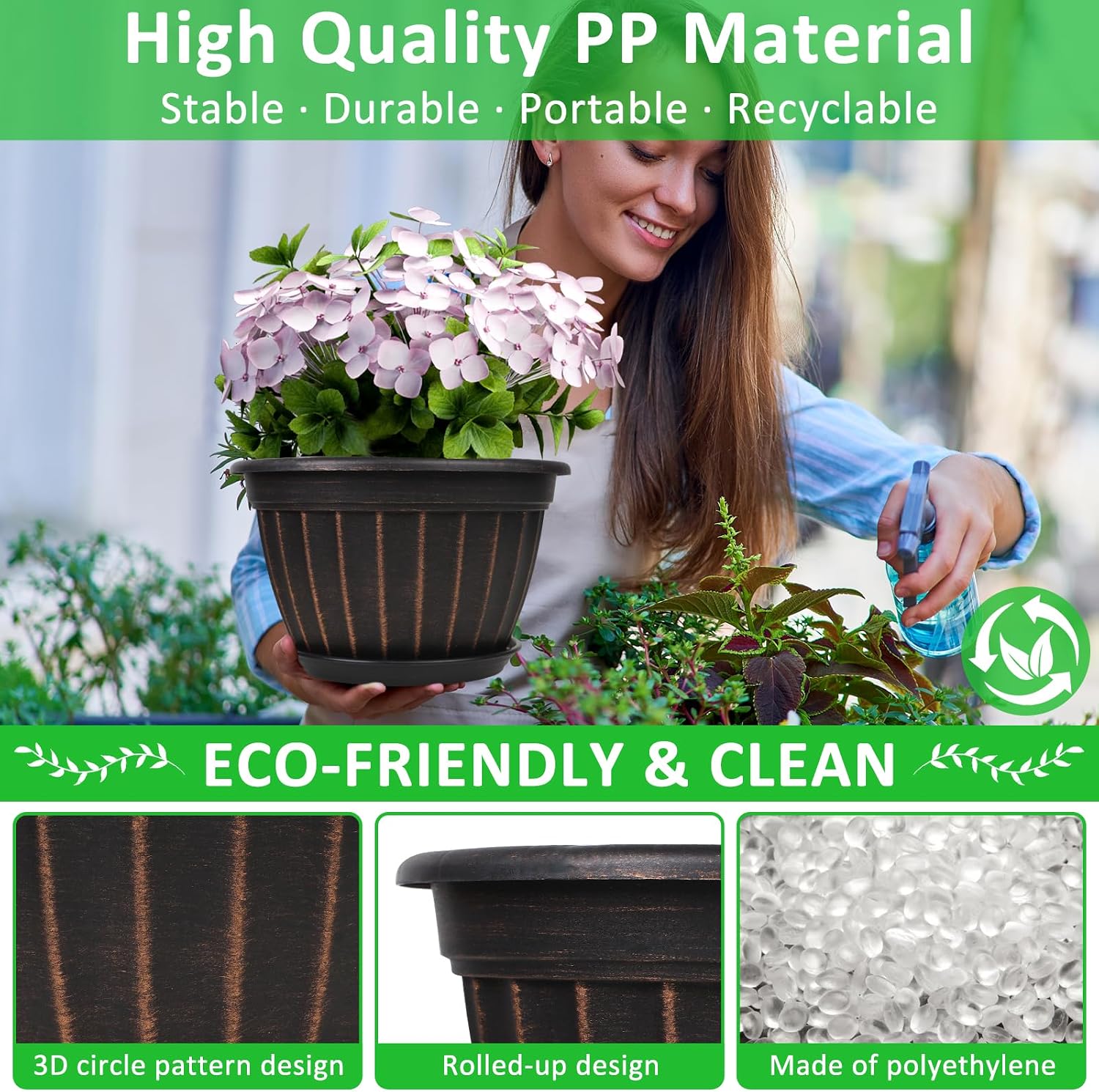 10 Inch Plant Pots,4 Pack Flower Pot,Planters Pot with Drainage Hole | Modern Planters for Outdoor Plants with