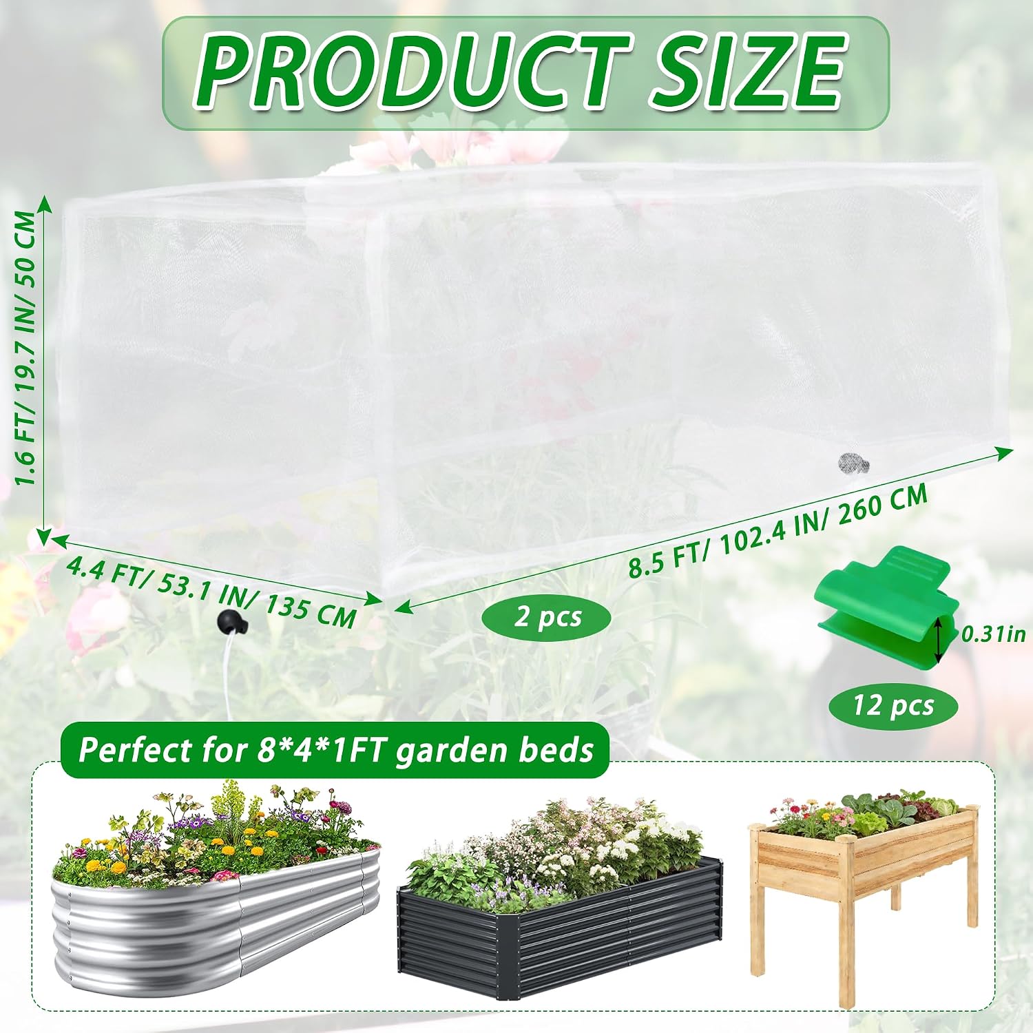 Garden Netting for Raised Beds, Plant Covers Garden Protection Bird Netting | 8x4FT Raised Garden Bed Cover, Ultra Fine