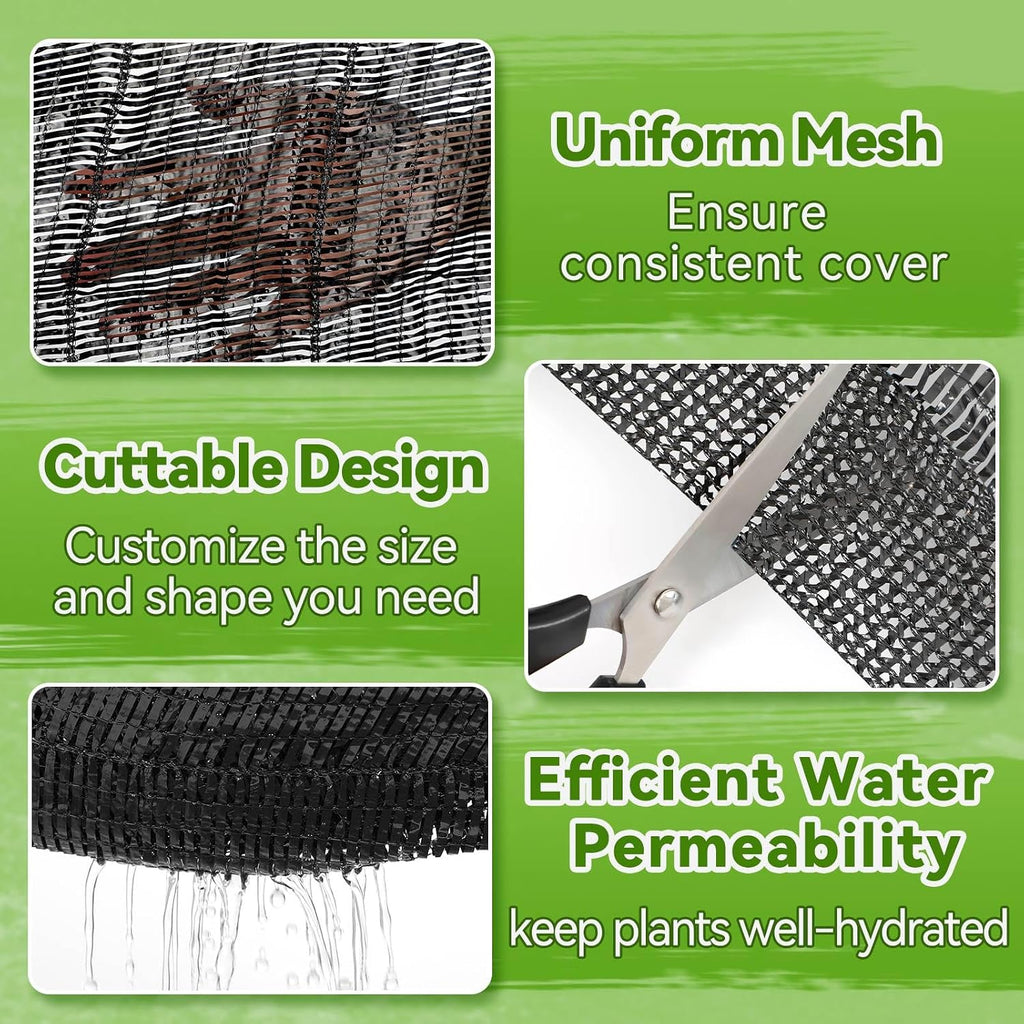 Bigmeta Cuttable Shade Cloth for Garden | 10x30FT 50% UV-Resistant Mesh Tarp with Rope, Black Sun Cover Net for Patio