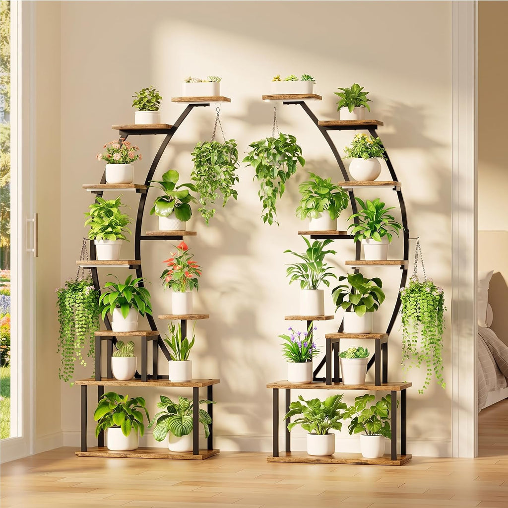 2 Pack Plant Stand Indoor with Grow Lights, 9 Tier Large Tall Plant Shelf | 64" Metal Lighted Plant Stands for Indoor
