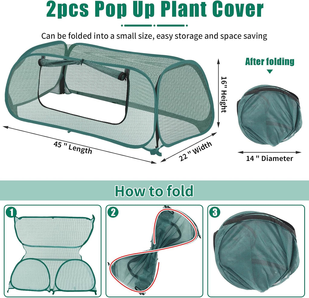2 Pack Raised Bed Garden Covers, Garden Netting, 30% Sunblock, 45"X22"X16" | Pop Up Mesh Plant Covers, Plant Shade