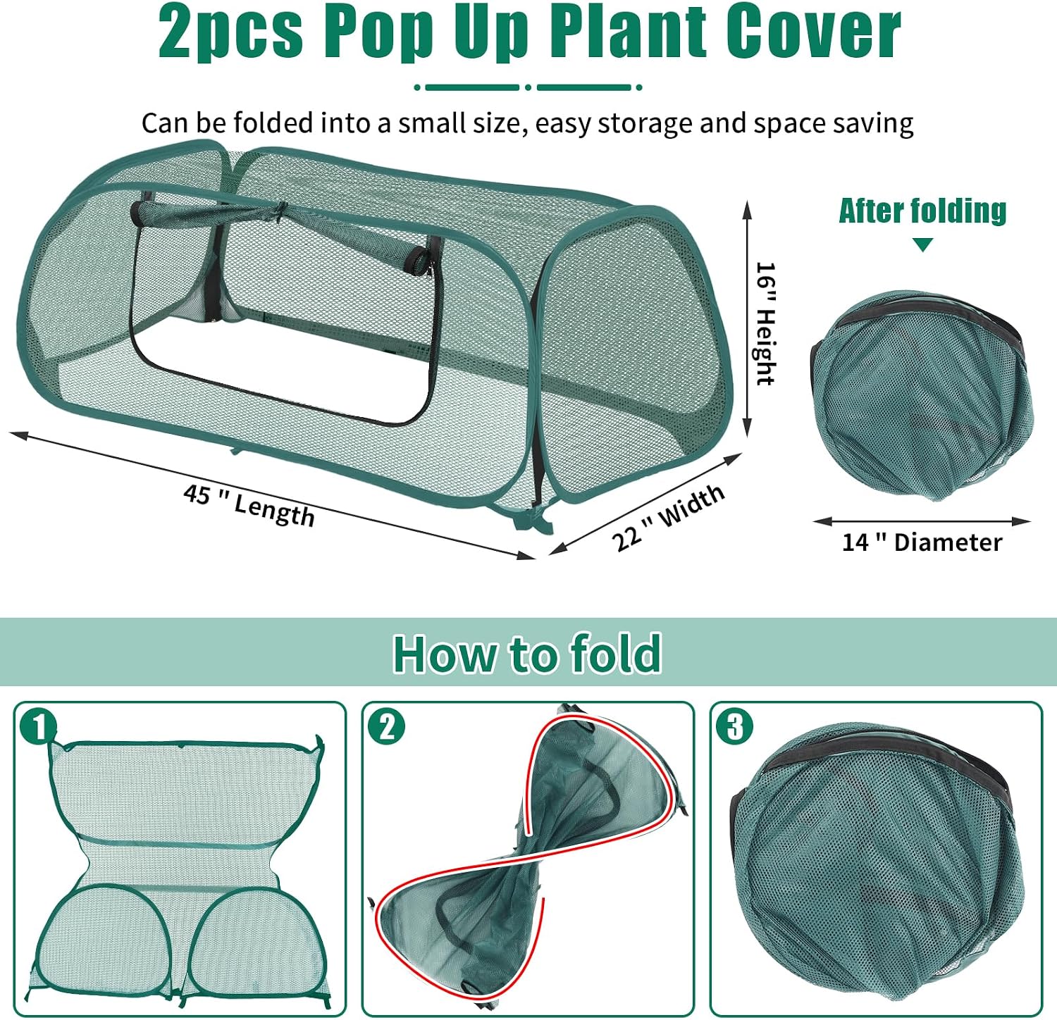 2 Pack Raised Bed Garden Covers, Garden Netting, 30% Sunblock, 45"X22"X16" | Pop Up Mesh Plant Covers, Plant Shade