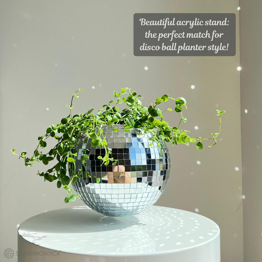 Disco Ball Planter – Value Package: Disco Pot with Chain, Macrame Hanger, Acrylic Stand and Self Watering Insert | 8