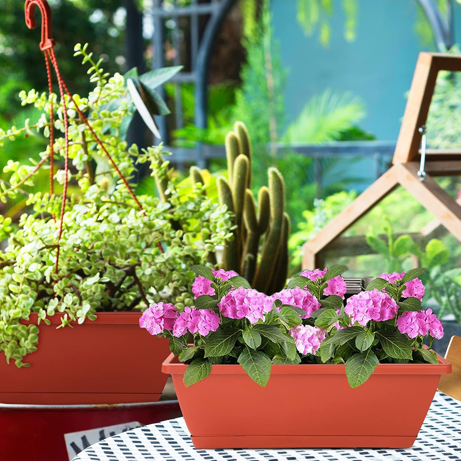 CHUKEMAOYI Window Box Planter, Plastic Vegetable Flower Planters Boxes | 12 Pack 17 Inches Rectangular Flower Pots with