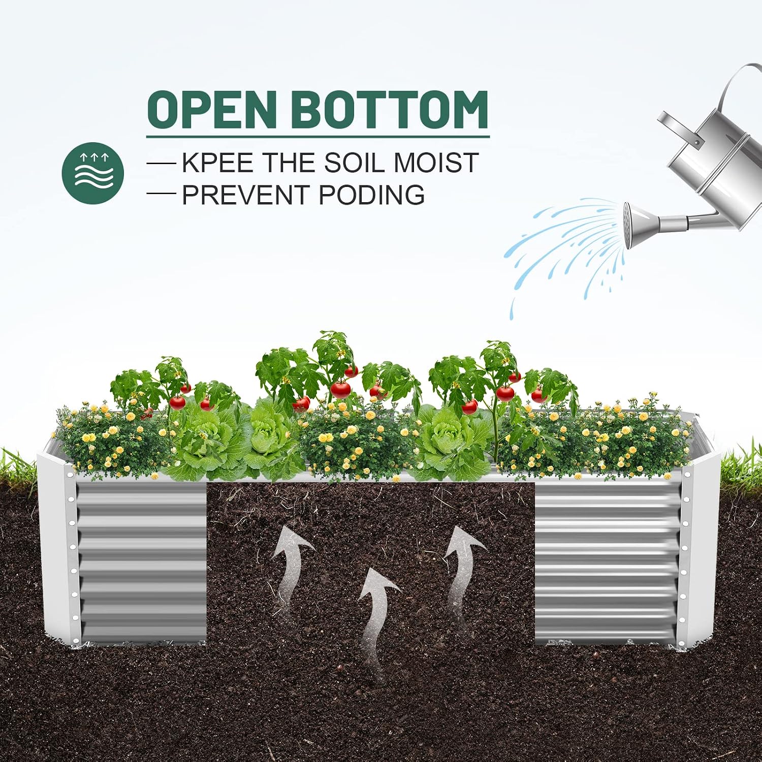 Land Guard 8×4×2 ft Galvanized Raised Garden Bed Kit, Galvanized Planter Raised Garden Boxes Outdoor, Large Metal