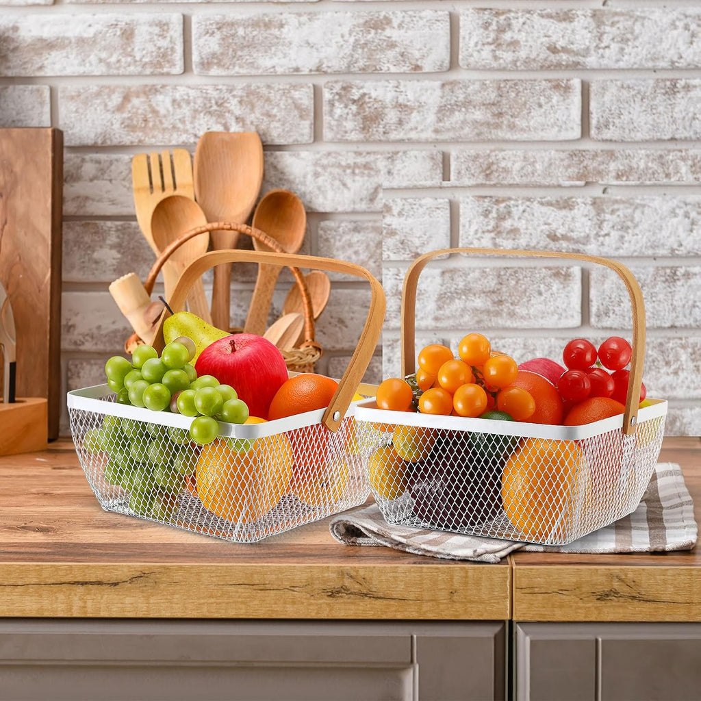 6 Pcs Metal Mesh Steel Basket with Handle Small Shopping Baskets Square Wire Harvest Storage for Kitchen Storage Garden