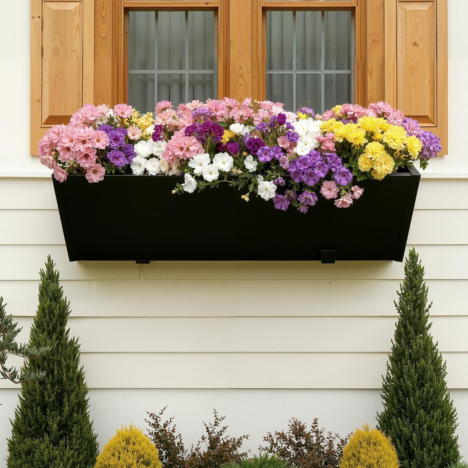 36 Inch Railing Planter Boxes, Heavy Duty Metal Hanging Planters with Adjustable Brackets, Outdoor Balcony Flower Box