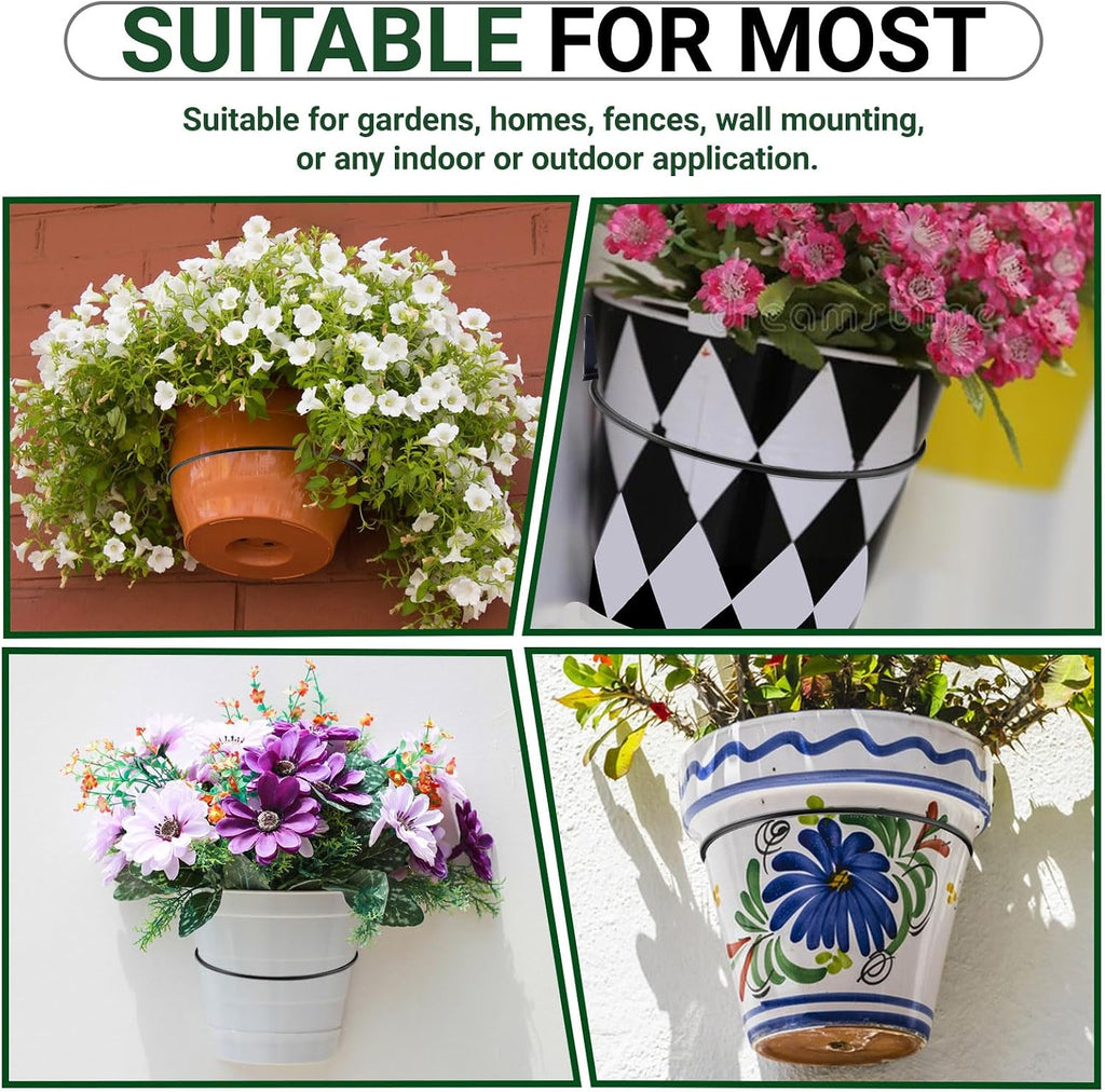 8 Pack 8 Inch Flower Pot Holder Ring Wall Mounted, Steel Plant Wall Hanger, Outdoors & Indoors Hanging Brackets, Fits