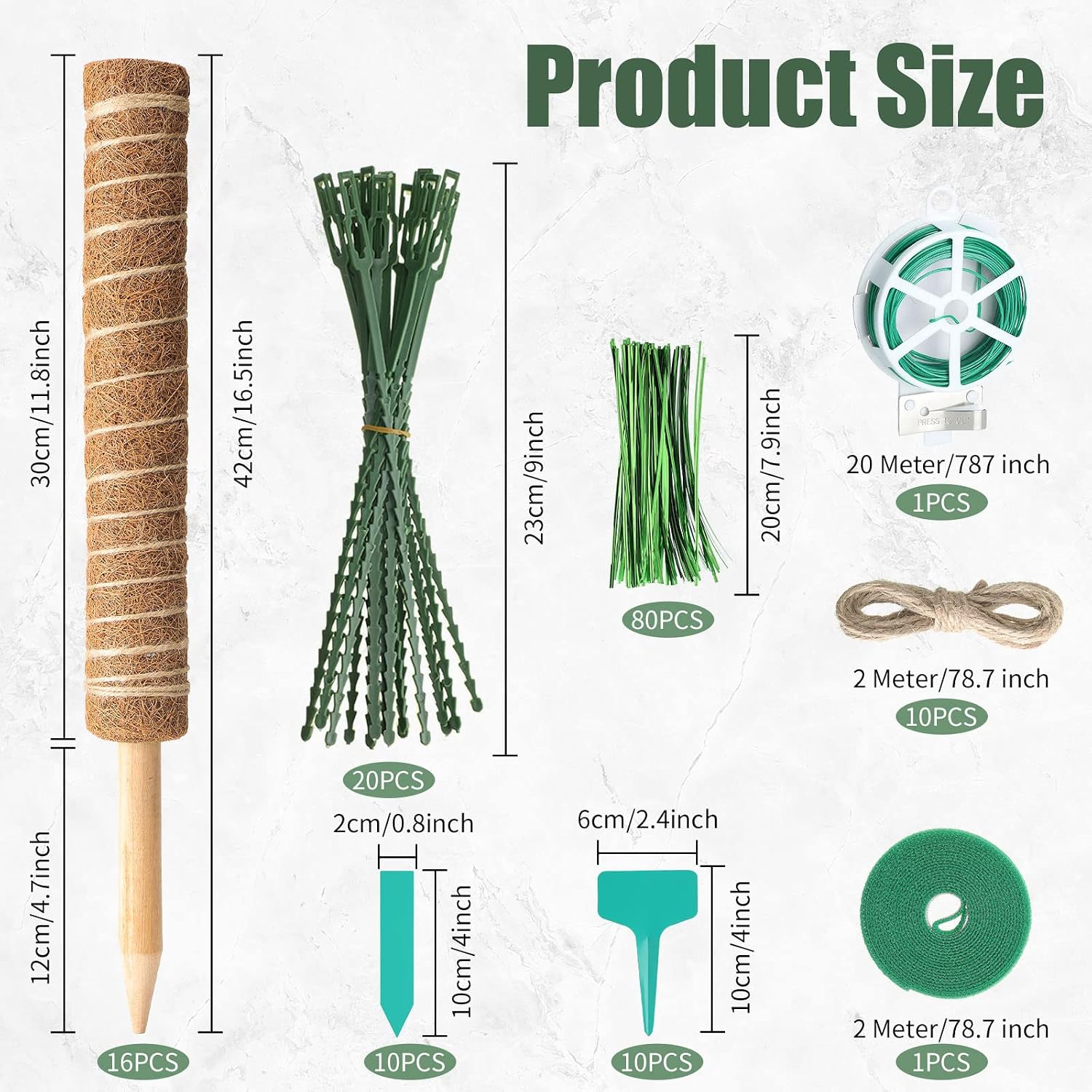 16 Pack Moss Pole for Plants Monstera 264 Inch Bendable Plant Pole Sticks Support Extension with Ropes Labels Tapes Tie