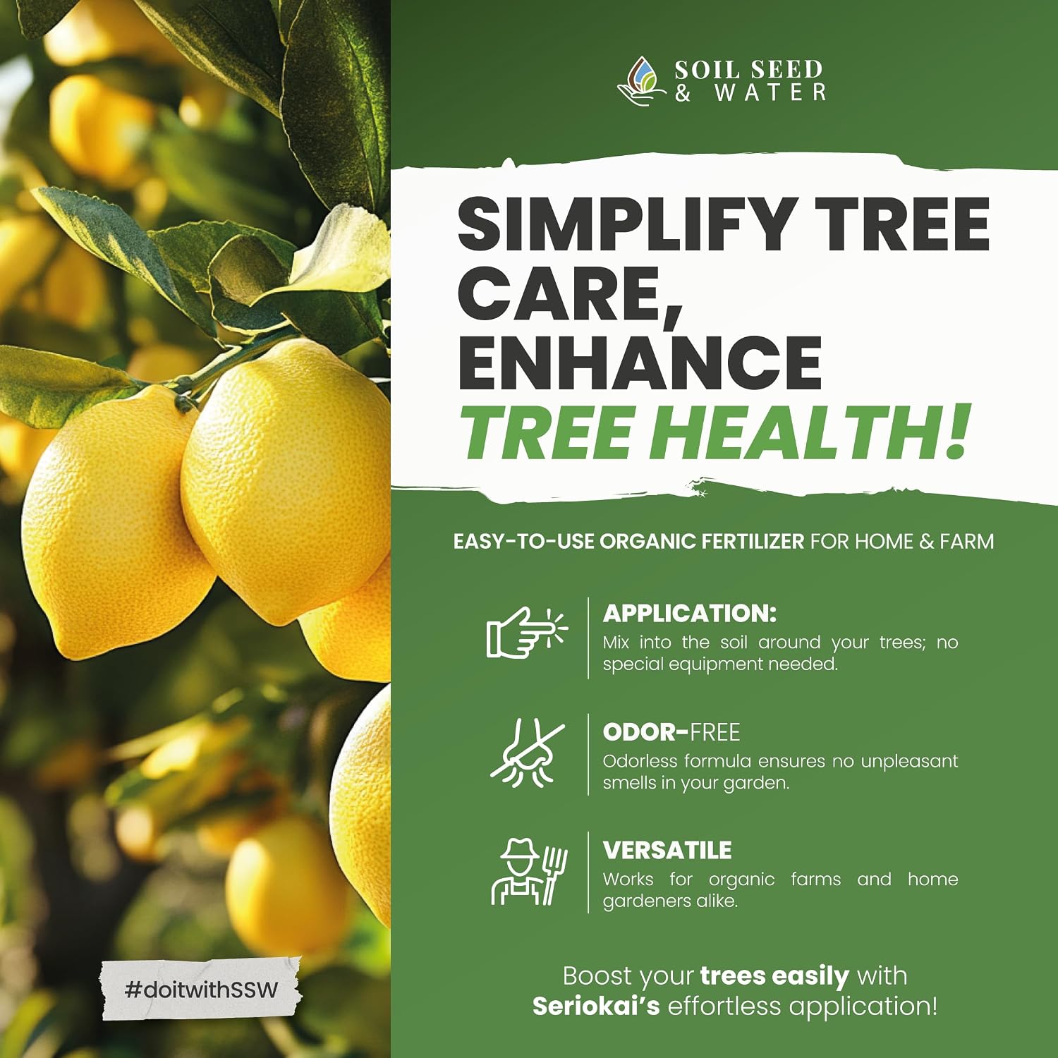 Soil Seed & Water Seriokai’s Secret Organic Fertilizer – Soil Amendment for Avocado & Lime, Lemon, Grapefruit, Orange
