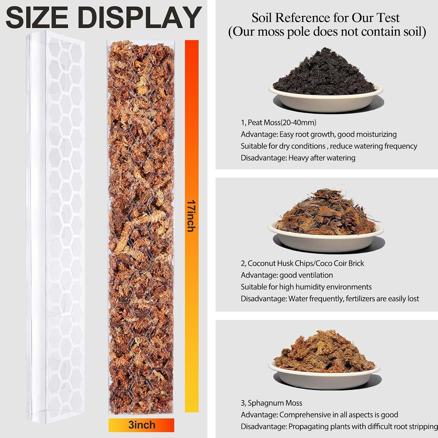 8 Pack 17 Inch Plastic Moss Pole for Monstera | Stackable Plant Support for Indoor Climbing Plants, Durable Plant Stake