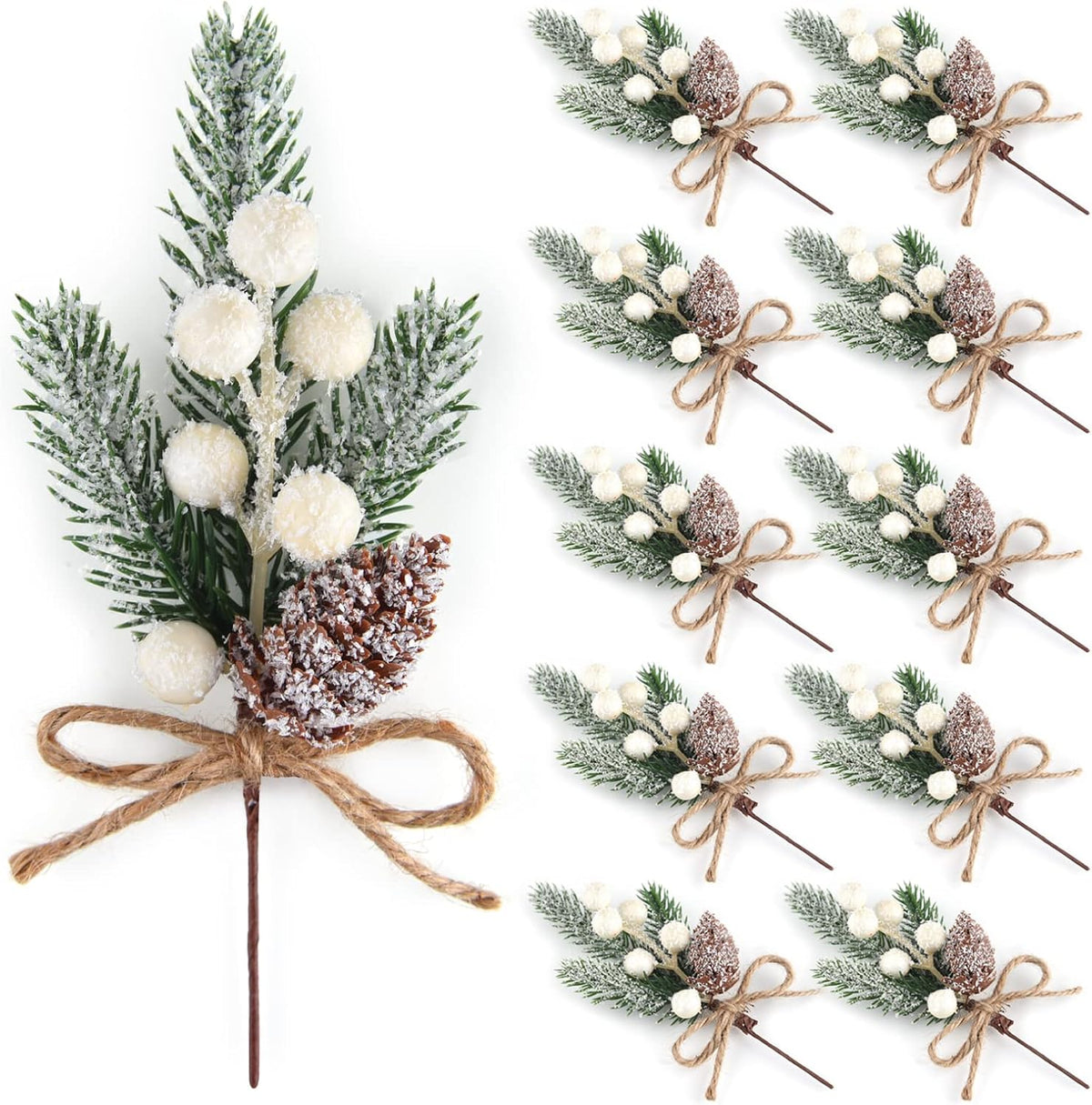 ELECLAND 10 Pcs Christmas Picks Decorations, White
