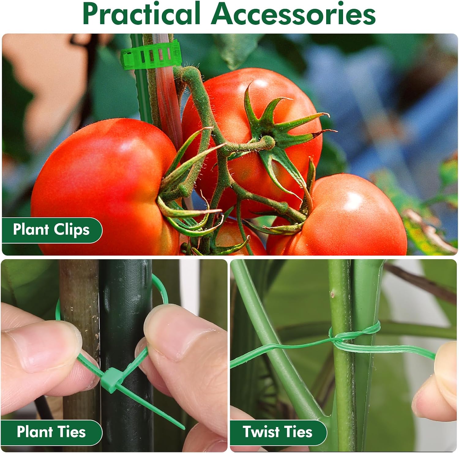 ROADPLUM 3 Pack 48" Tomato Cages for Garden, Plastic Coated Steel Pipe Heavy Duty Adjustable Tomato Stakes Trellis