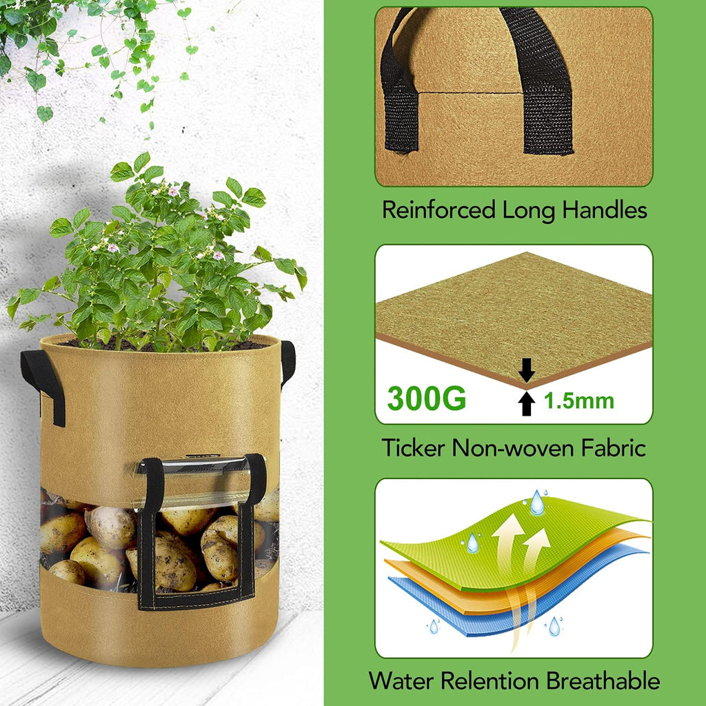 Visible Strawberry Sweet Potato Grow Bags 7 Gallon with Flap Window 3-Pack, Heavy Duty Thickened Aeration Nonwoven