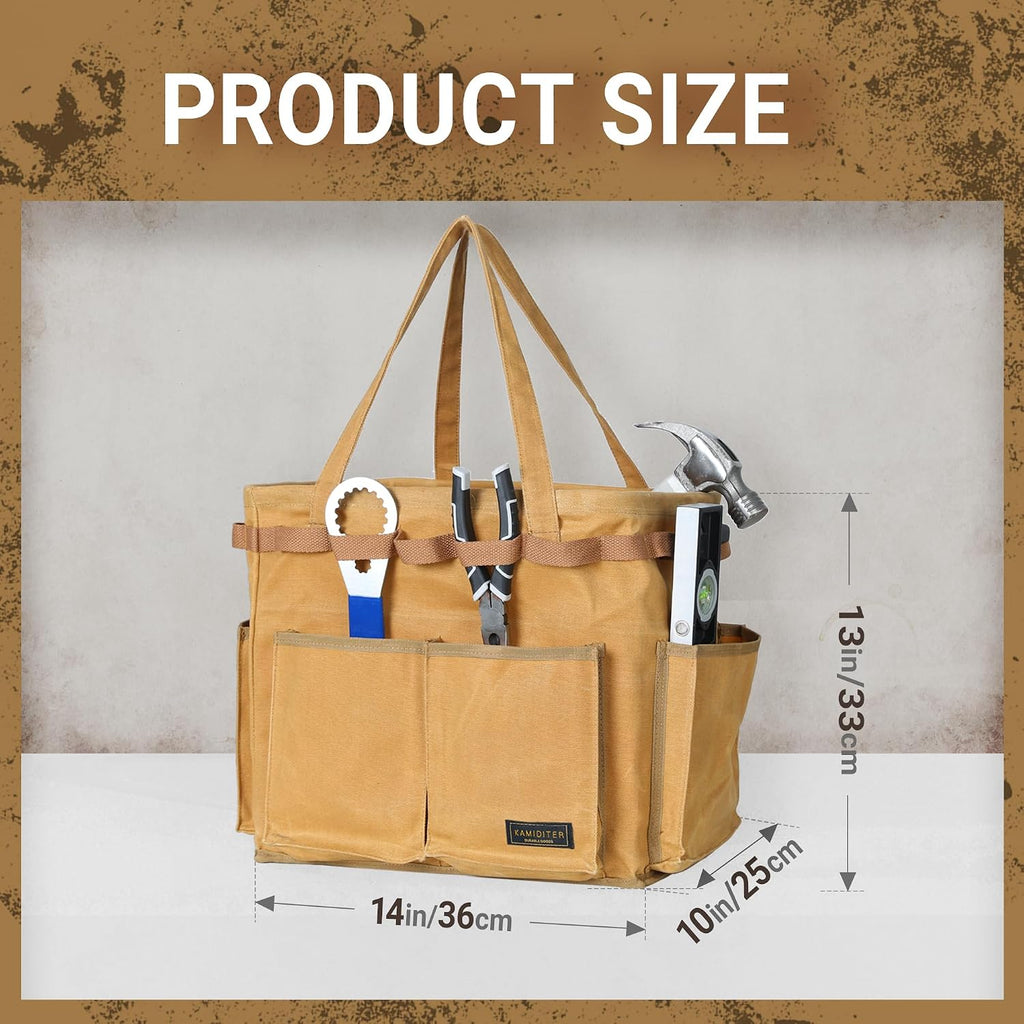 Water Resistant Gardening Tool Bag with Handles - 6 Pockets Utility Self-Standing Organizer for Camping/Garden/Car