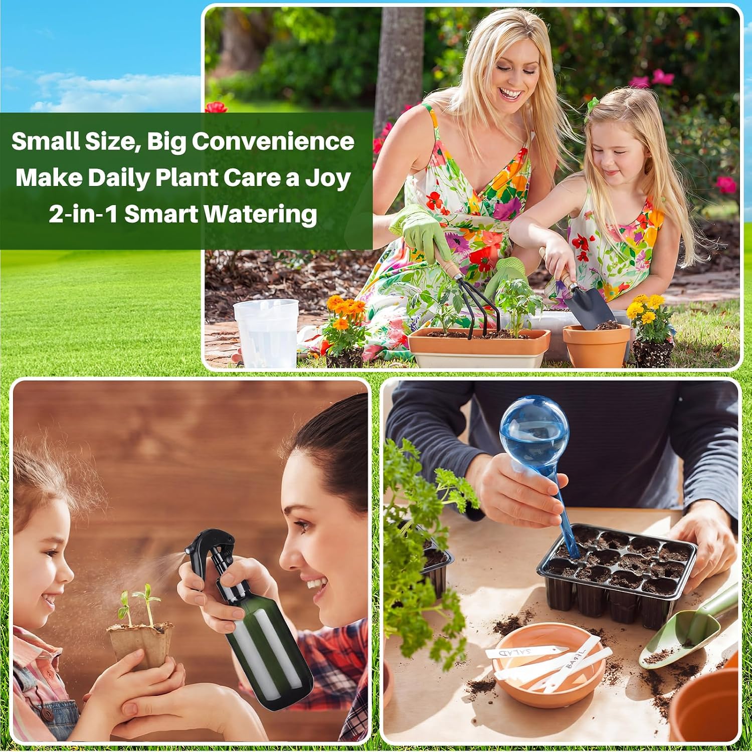 Indoor Plant Watering Can Set, 13 Pcs Garden Set with 47 oz Long Spout Can, Spray Mister, Squeeze Bottle, 6 Self