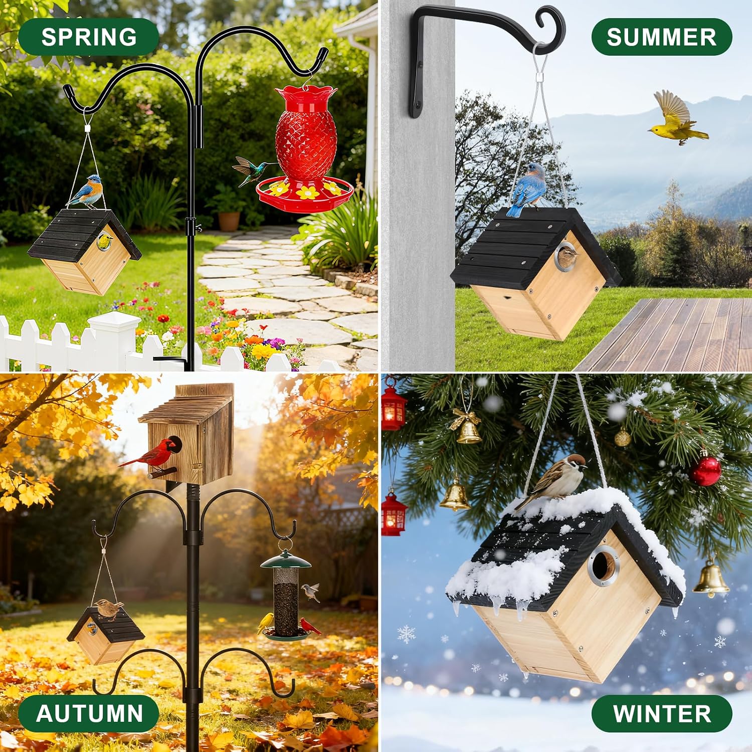 Gtongoko Hanging Wren Bird Houses for Outside with 1-1/8" Entrance 2 Pack | Wood Nesting Box with Metal predator guard