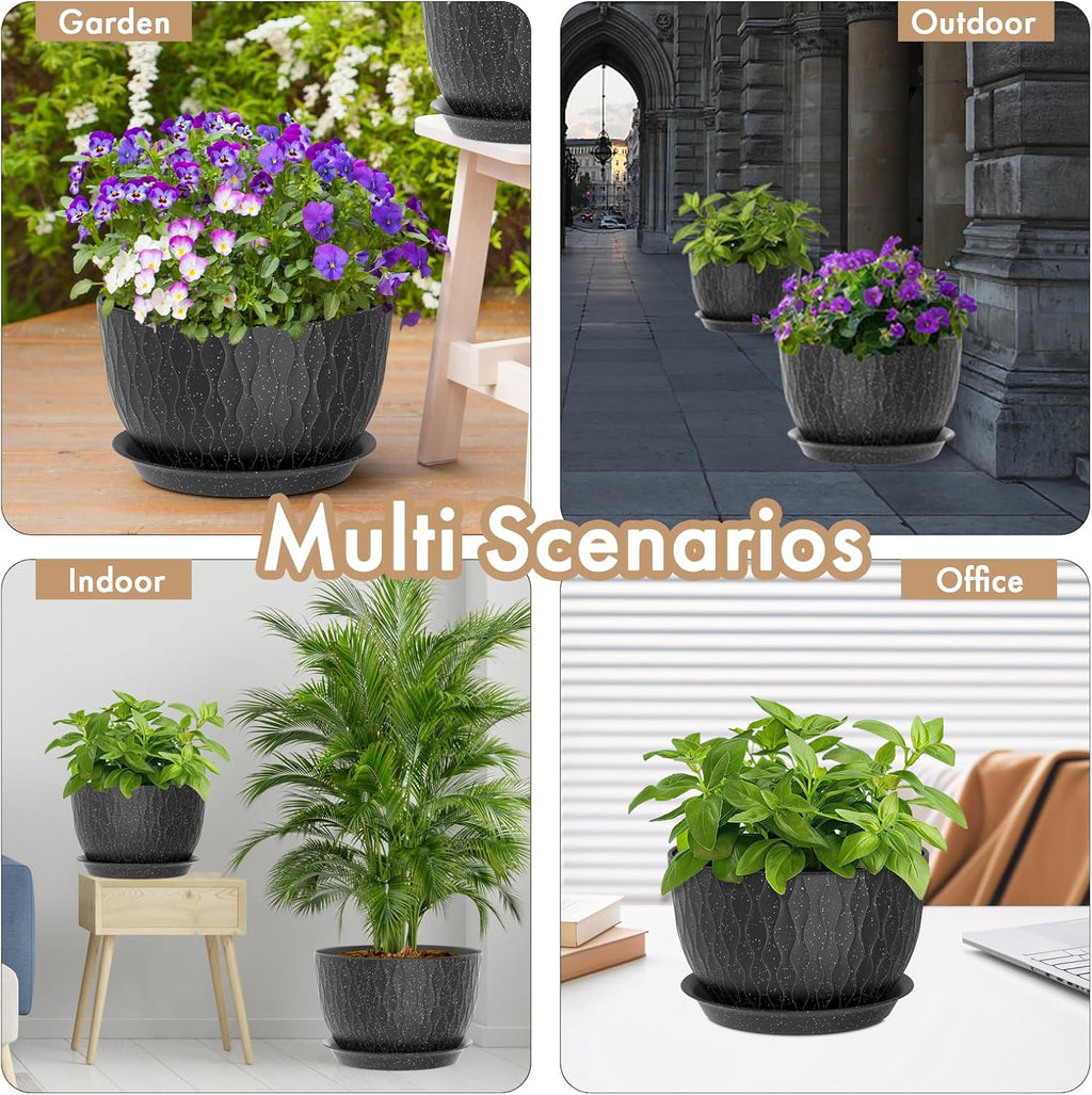 WSMKSZ 12 Inch Wide Water Ripples Flower Pots for Indoor or Outdoor Plants, Large Plant Pots with Drainage Holes &