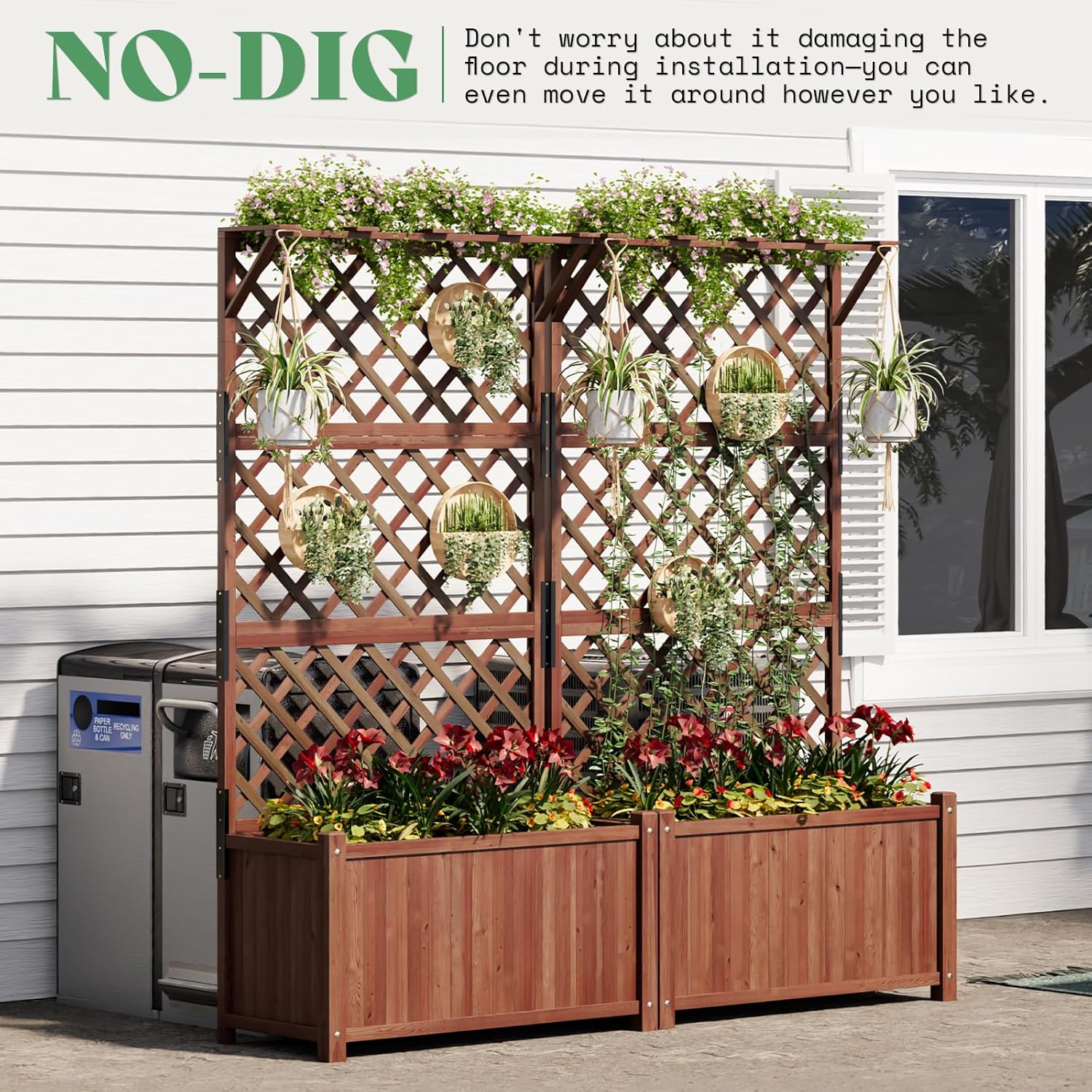 AMERLIFE Raised Garden Bed with 71" Trellis, Privacy Planter for Planting | Natural Wood Planter Box for Vegetables and