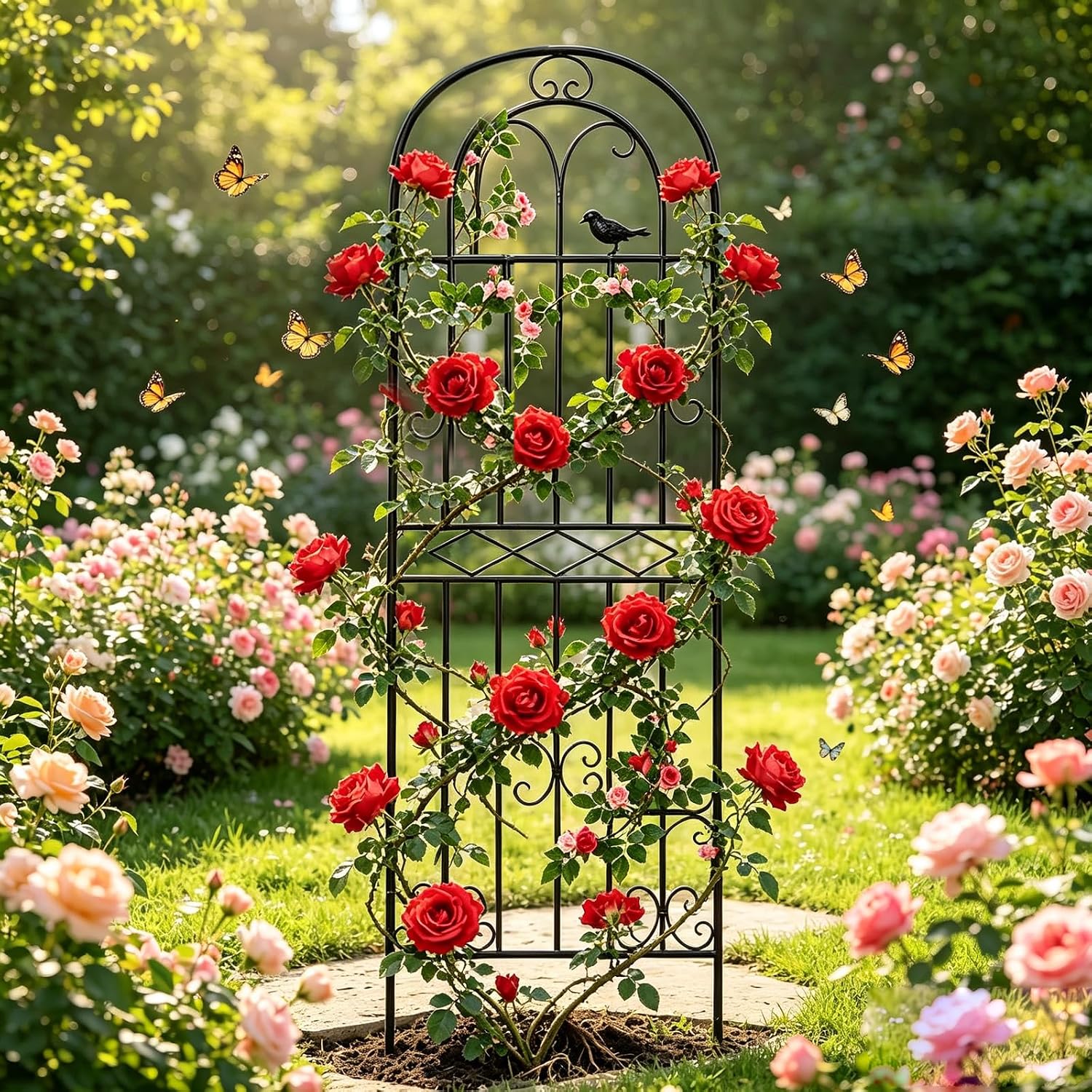 1 Pack 86.6" x19.7 Metal Gardon Trellis for Climbing Plants Flowers Outdoor, Rustproof, Heavy Duty, Black Coating Plant
