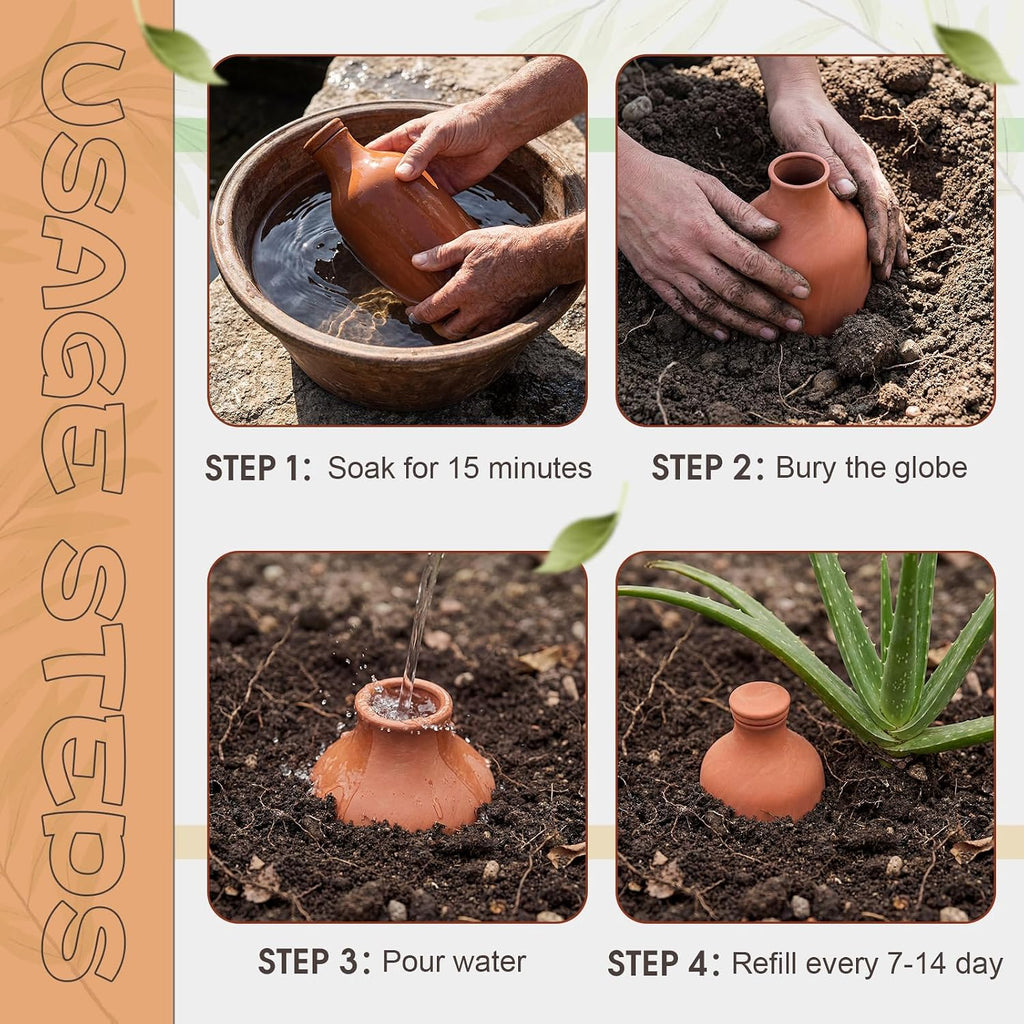 DoubleFill 1 Pcs 100 oz Ollas Terracotta Watering Pots Self Watering Planter Insert Terracotta Globes Clay for Outdoor