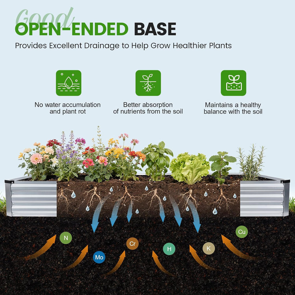 G GOOD GAIN 2Pcs Galvanized Raised Garden Bed 8x4x1ft for Herbs, Silver | Metal Planter Box Outdoor, Rectangular Raised