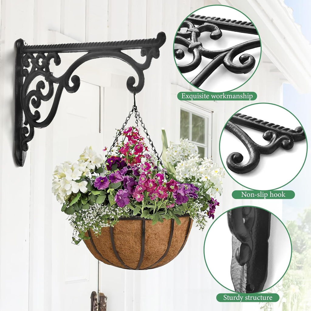 Heavy Duty Metal Plant Hanger Wall Mounted - 2 Pack Rustproof Plant Hooks for Hanging Plants, Flower Pots, Bird