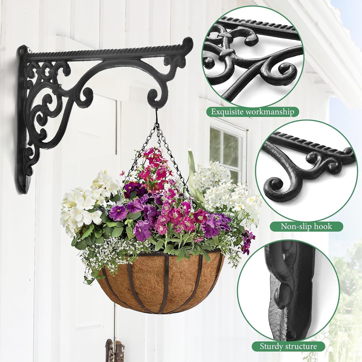 Heavy Duty Metal Plant Hanger Wall Mounted - 2 Pack Rustproof Plant Hooks for Hanging Plants, Flower Pots, Bird