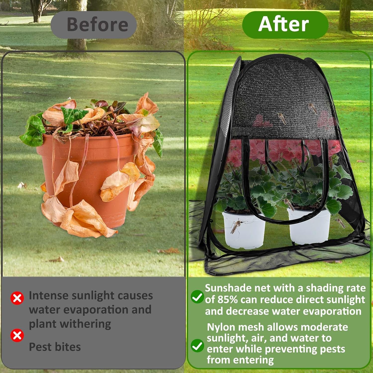 2pack Pop up Plant Shade Tent, Plant Shades for Outdoor Plants Mesh Plant Cover with 8 Stakes Pop up Sunblock Shade