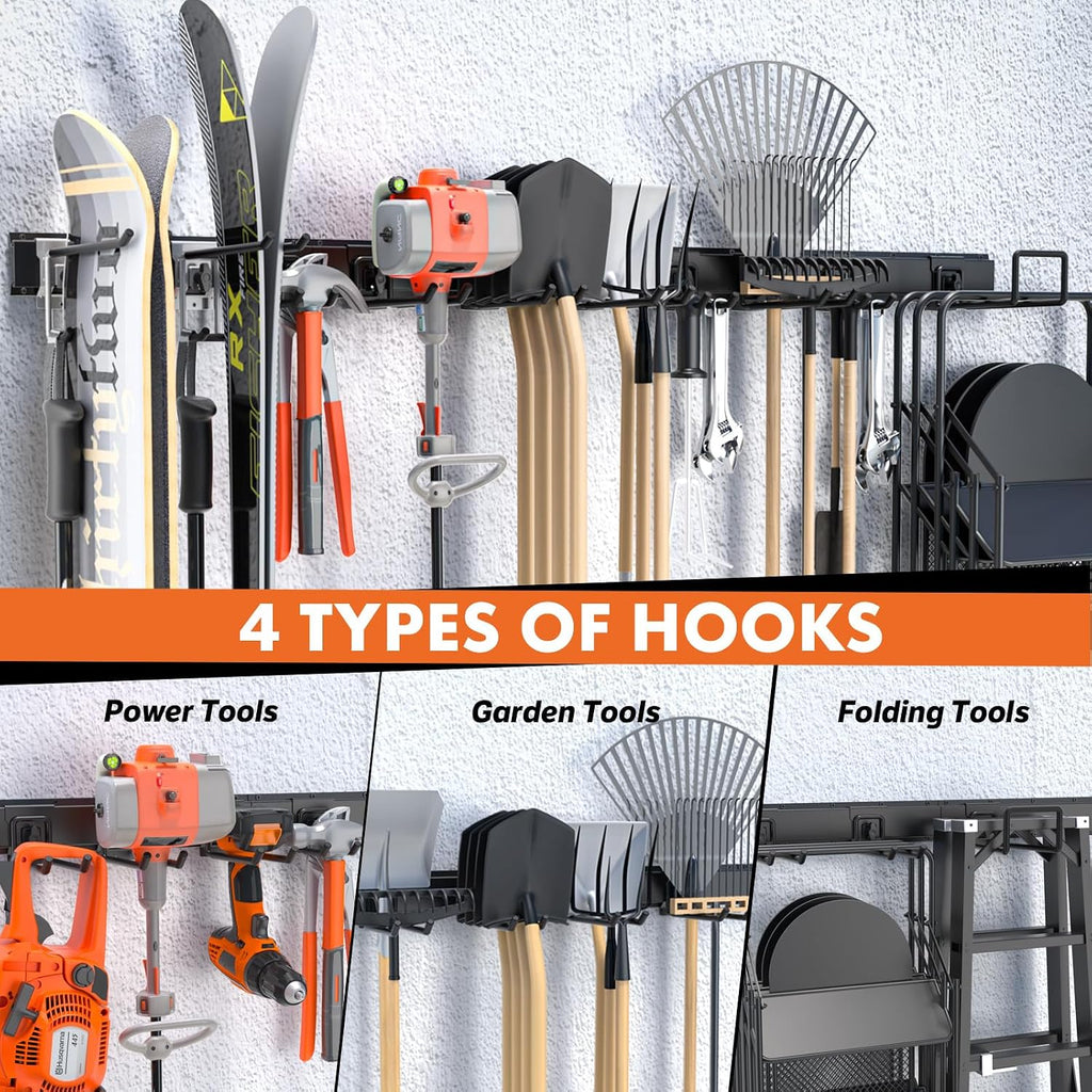 64'' Garage Tool Organizer Wall Mount, 620lbs Heavy Duty Metal Storage Rack | Adjustable Hooks Garden Tool Organization