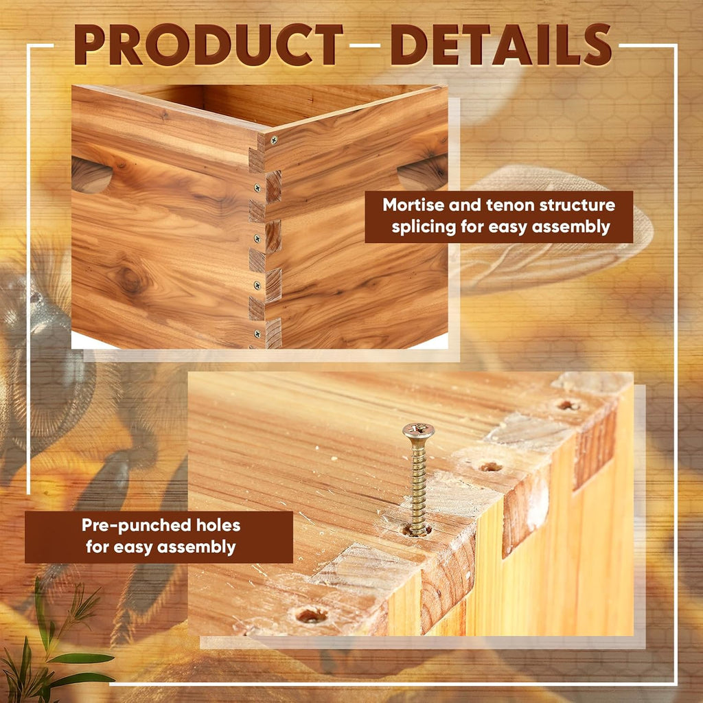 Colingmill 1 Pieces Deep Bee Box for 10 Frame Unassembled Hive Brood Box with Wax Coating,Beekeeping Brood Boxes with