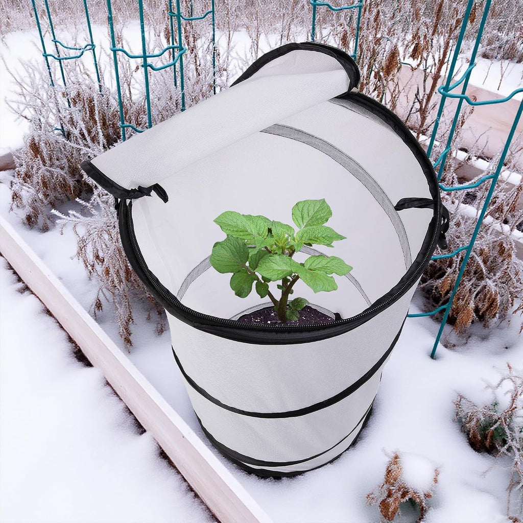 2 Pcs Pop Up Winter Frost Plant Cover, 20 x 12 Inch Round Garden Plants Freeze Protection Tent, Foldable Warm Plant