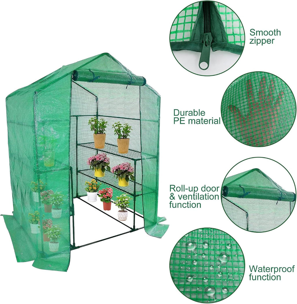Walk in Greenhouse Replacement Cover for Plant-56"x56"x76" Clear PE | Roll-Up & Zipper Door Design, Plant Greenhouse