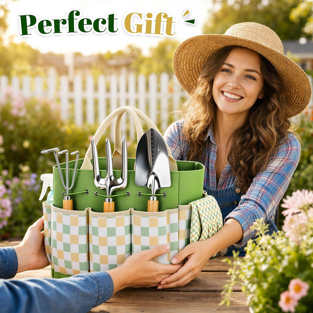 Gardening Tool Set, 9-Piece Heavy Duty with Durable Tote Bag, Ergonomic Rust-Resistant Garden Tools, Ideal Gardening
