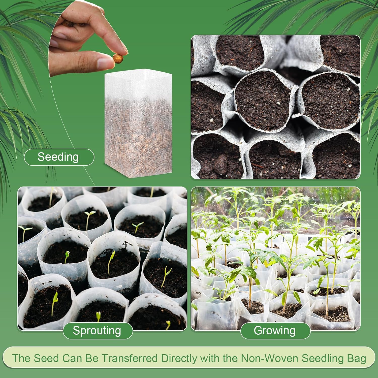 1000 Pcs Seed Non Woven Plants Nursery Bags 5.9 x 6.3 Inch Fabric Seedling Pots Grow Bags Plants Pouch for Vegetables