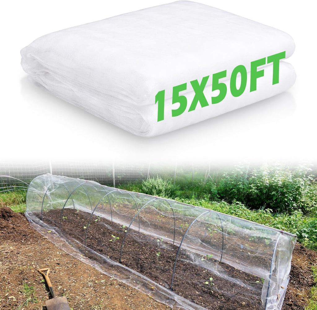 1 Pcs Garden Insect Netting Mesh, White Ultra Fine, 15 X 50 Ft | Pest Barrier for Vegetables, Large Fruits Tree Net
