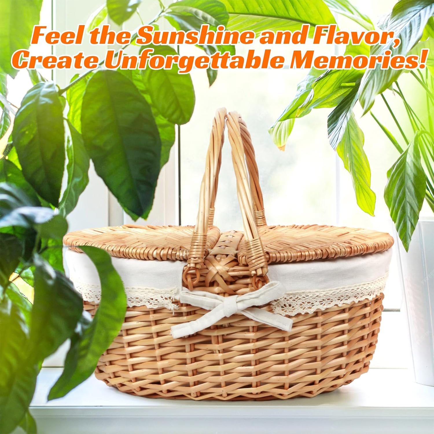Hap Tim Wicker Picnic Basket for 2 with Lid - Unique Gifts Ideas for Couple, Engagement, Wedding, Bridal Shower