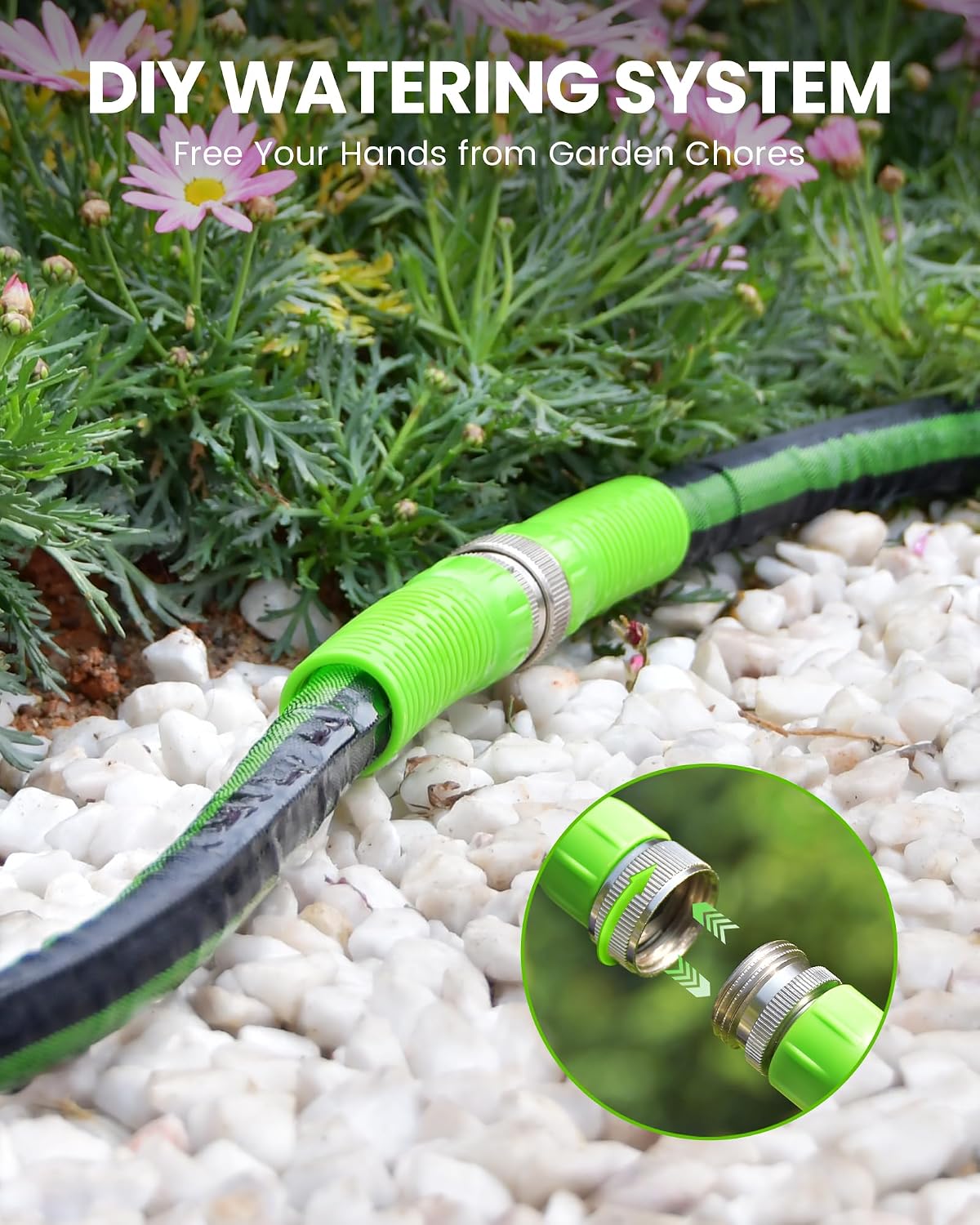 RAINPOINT 50FT Flat Soaker Hose, Flexible & Leakproof Drip Hose with Anodized Aluminum Fittings, Double Layer 80%
