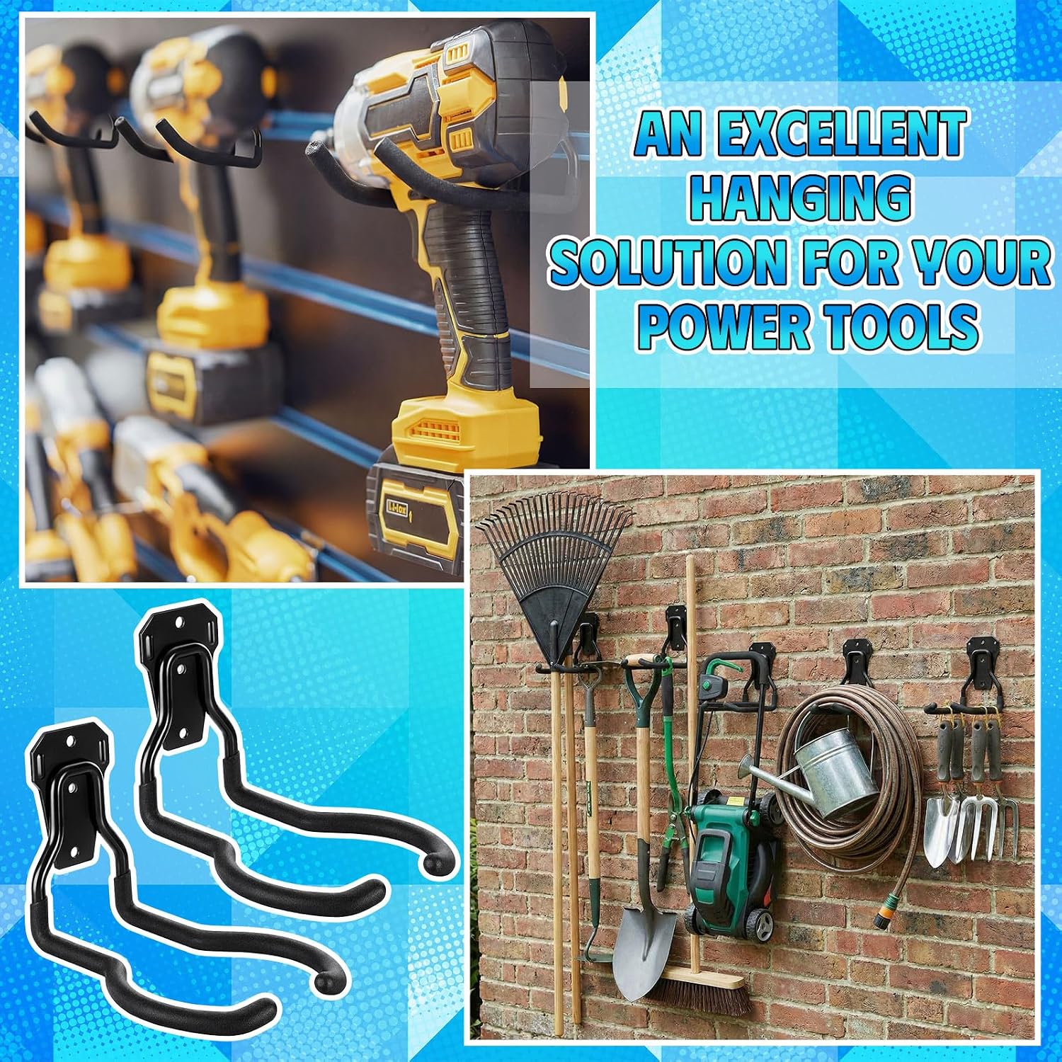 6 Pack Garden Power Tool Hooks String Trimmer Garage Wall Mount Holder Rack Heavy Duty Utility Hangers for String