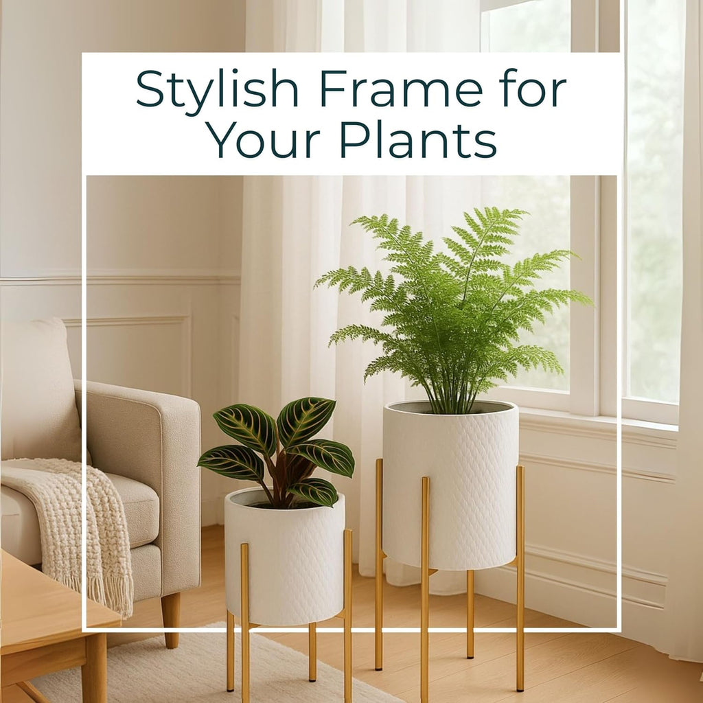 Decorative Flower Pots with Metal Stand for Home Decor - Modern Planters for Hallway, Entryway, and Living Room Decor
