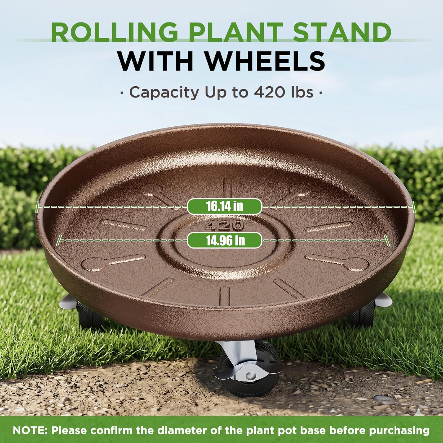 Plant Caddy With Wheels 16" Metal Plant Saucers for Indoors 420 Lb Capacity | Rolling Plant Stand, 360° Locking Casters