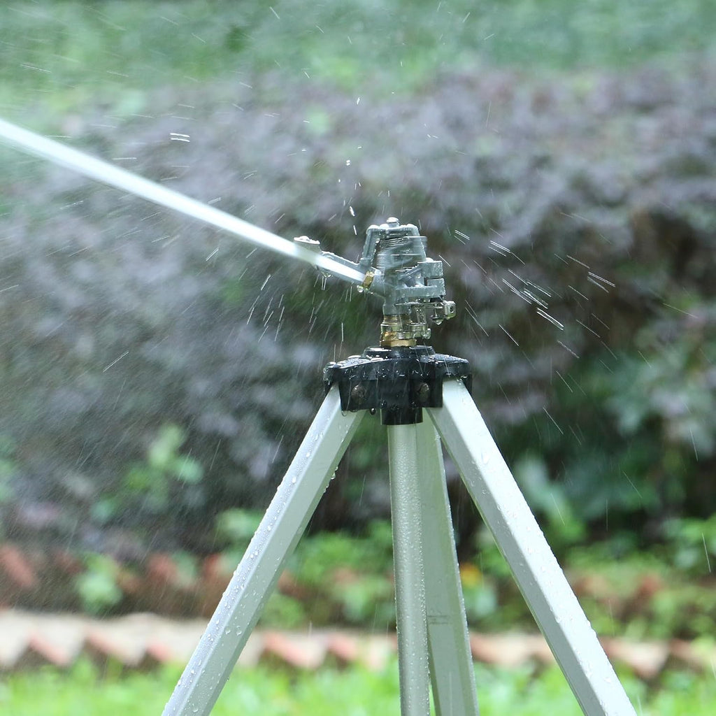 STYDDI Heavy Duty Impact Sprinkler on Tripod Base, Extra Tall Metal Pulsating Telescoping Tripod Sprinkler for Large